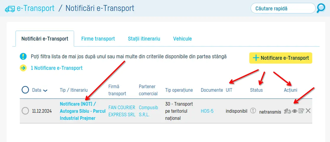 Cum transmiți notificarea e-Transport - pasul 13